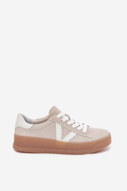 Women's Sneakers Made of Natural Suede on Platform Vinceza Beige