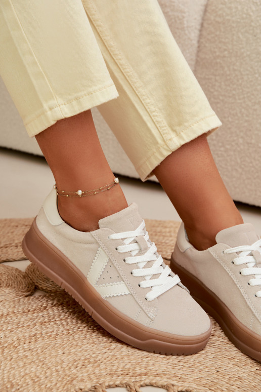 Women's Sneakers Made of Natural Suede on Platform Vinceza Beige