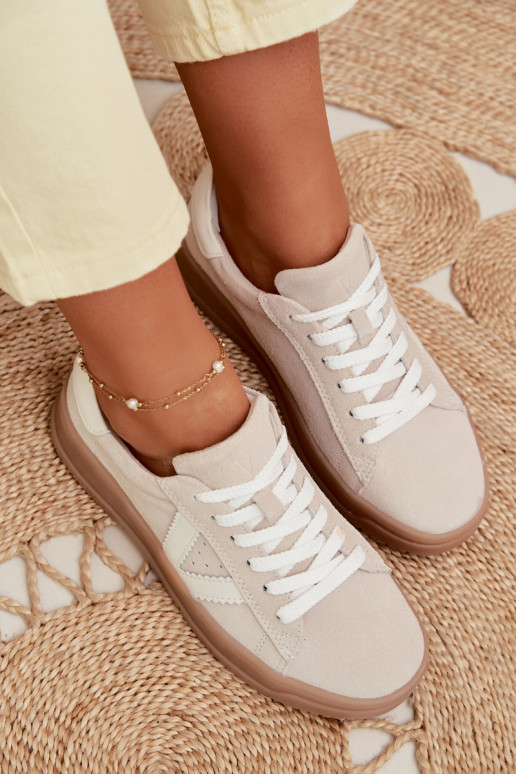 Women's Sneakers Made of Natural Suede on Platform Vinceza Beige