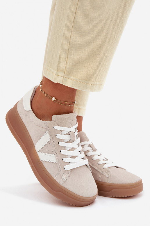 Women's Sneakers Made of Natural Suede on Platform Vinceza Beige