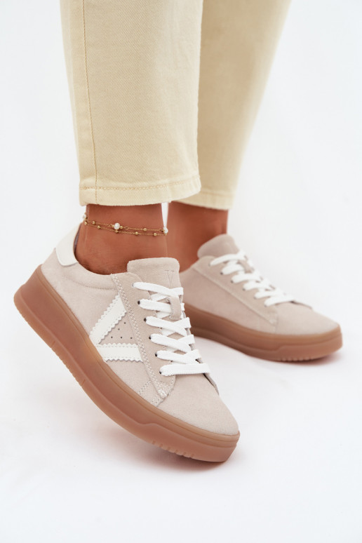 Sneakersy DamskiewithNaturalnego Zamszu Na Platformie Vinceza 79597 Beżowe