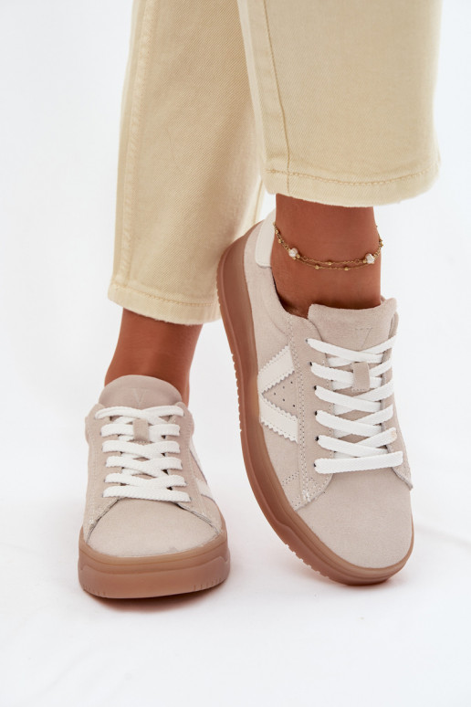 Sneakersy DamskiewithNaturalnego Zamszu Na Platformie Vinceza 79597 Beżowe