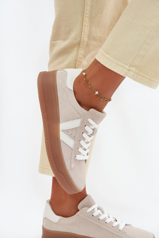 Sneakersy DamskiewithNaturalnego Zamszu Na Platformie Vinceza 79597 Beżowe