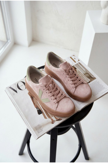 Women's Sneakers Made of Natural Suede on Platform Vinceza 79597 Pink