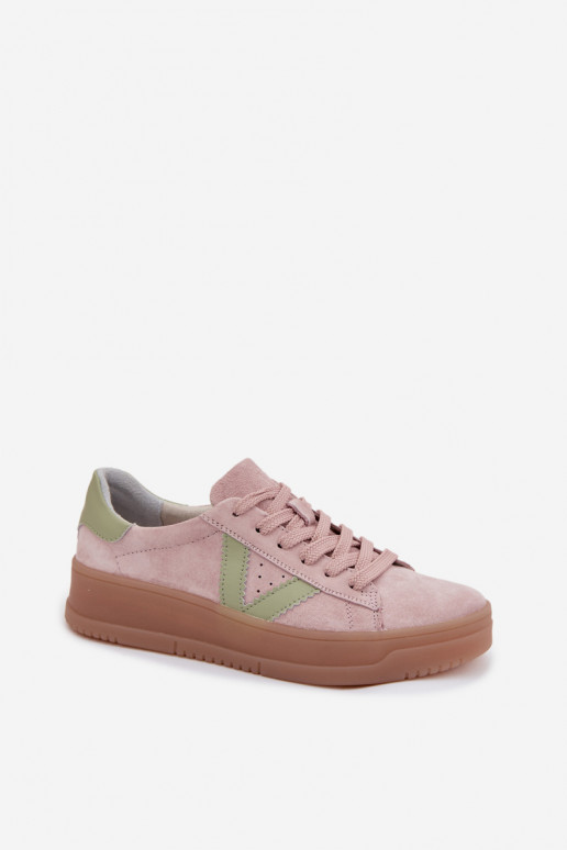Women's Sneakers Made of Natural Suede on Platform Vinceza 79597 Pink