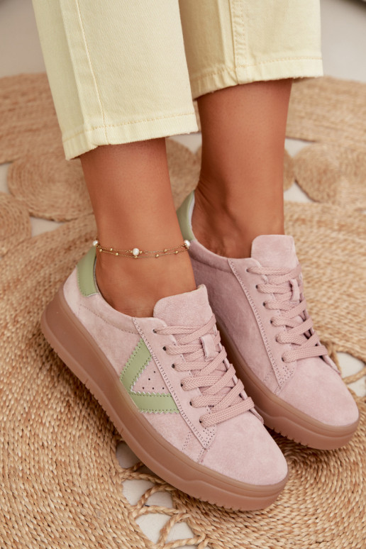Women's Sneakers Made of Natural Suede on Platform Vinceza 79597 Pink