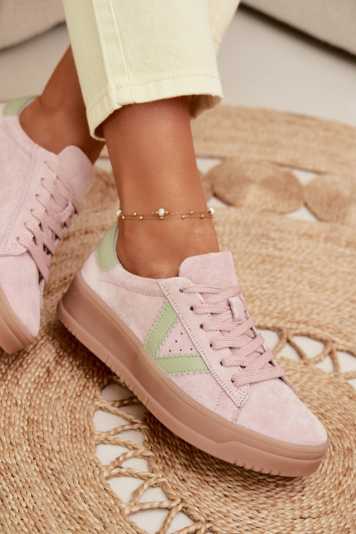 Women's Sneakers Made of Natural Suede on Platform Vinceza 79597 Pink