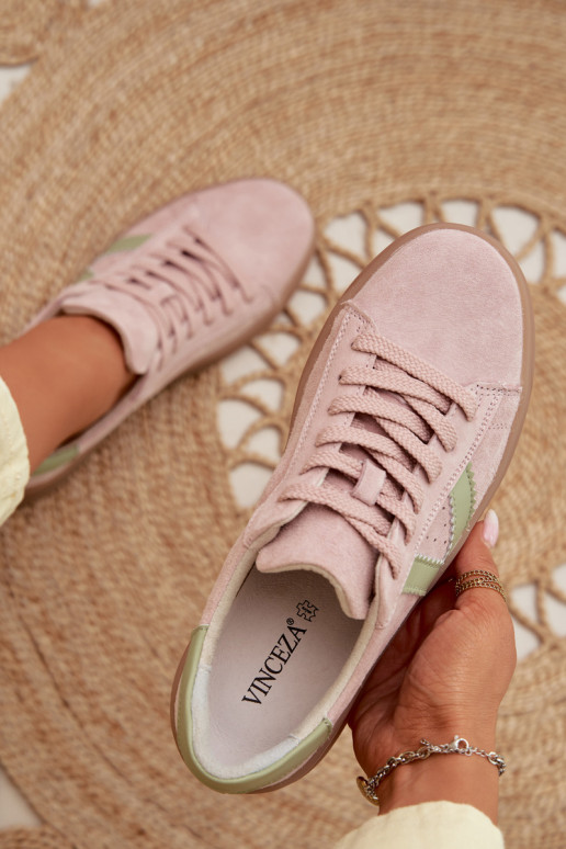 Women's Sneakers Made of Natural Suede on Platform Vinceza 79597 Pink