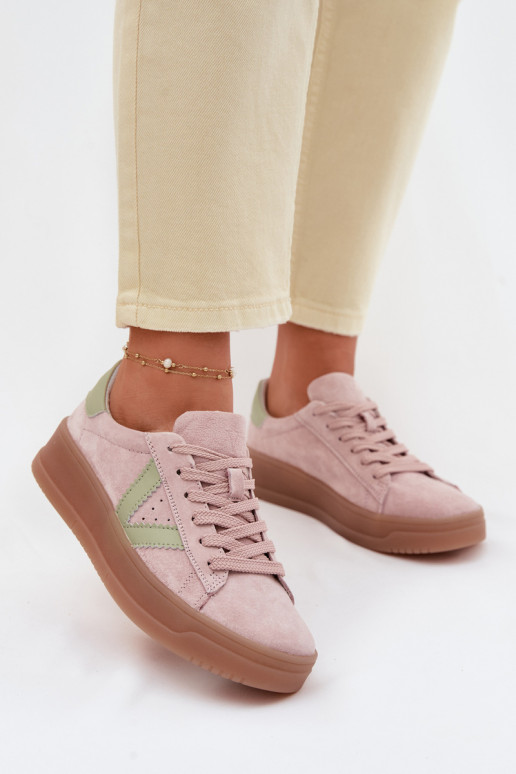 Women's Sneakers Made of Natural Suede on Platform Vinceza 79597 Pink