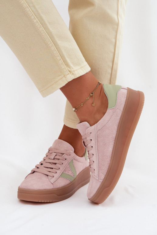 Sneakersy DamskiewithNaturalnego Zamszu Na Platformie Vinceza 79597 Różowe