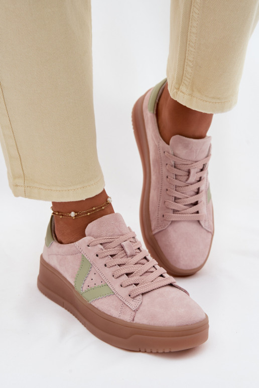 Women's Sneakers Made of Natural Suede on Platform Vinceza 79597 Pink