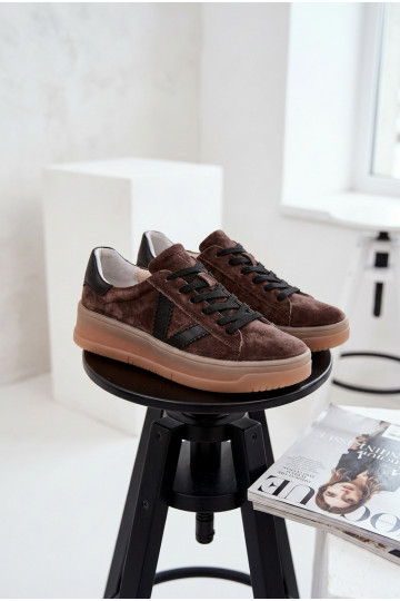 Sneakersy DamskiewithNaturalnego Zamszu Na Platformie Vinceza 79597 Brązowe 2