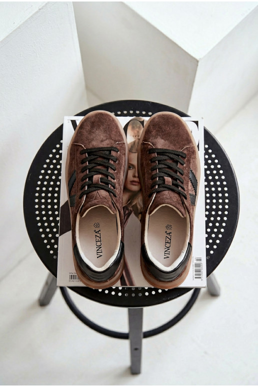 Sneakersy DamskiewithNaturalnego Zamszu Na Platformie Vinceza 79597 Brązowe
