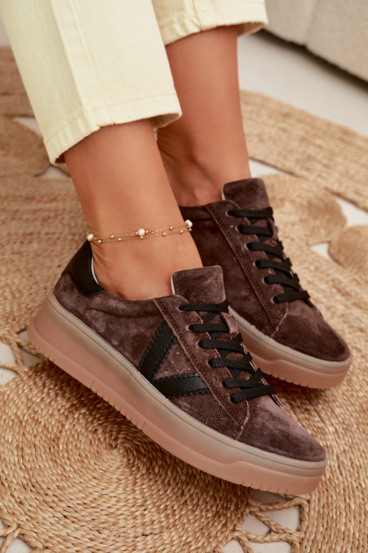 Women's Sneakers Vinceza 79597 on Platform Brown