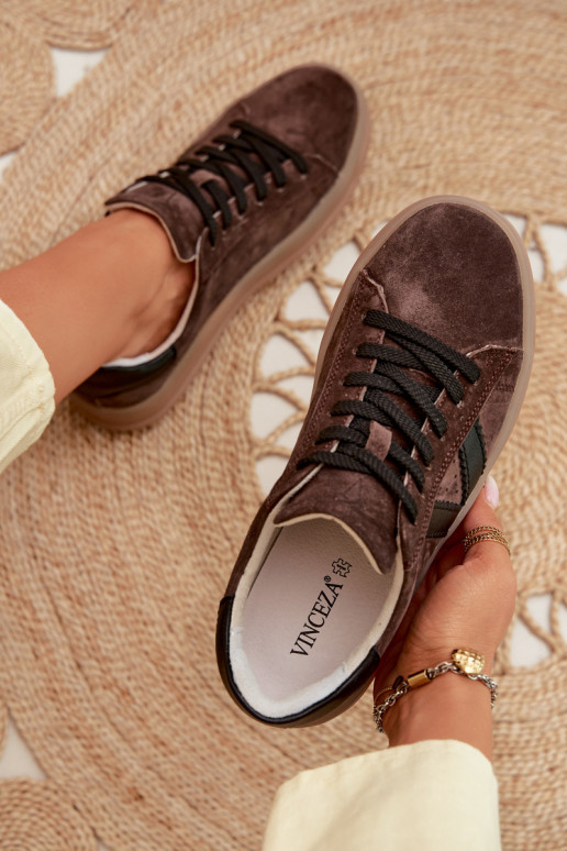 Sneakersy DamskiewithNaturalnego Zamszu Na Platformie Vinceza 79597 Brązowe