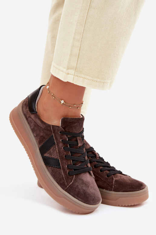 Sneakersy DamskiewithNaturalnego Zamszu Na Platformie Vinceza 79597 Brązowe