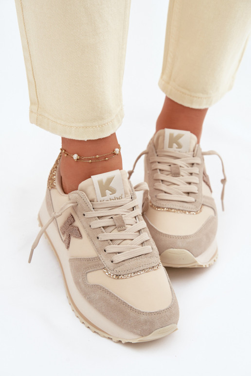 Leather Suede Women's Sneakers On Platform Kobbo 100103 Beige