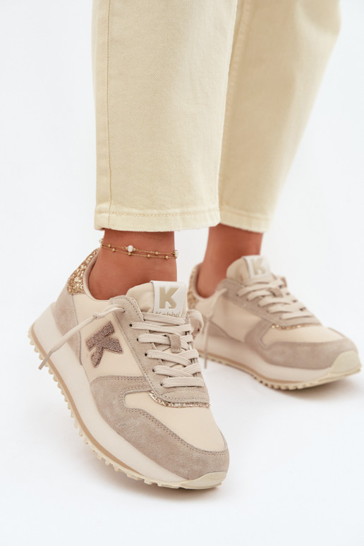 Leather Suede Women's Sneakers On Platform Kobbo 100103 Beige