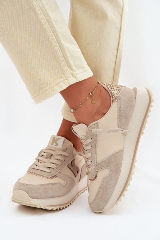 Leather Suede Women's Sneakers On Platform Kobbo 100103 Beige