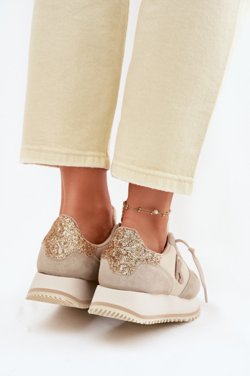 Leather Suede Women's Sneakers On Platform Kobbo 100103 Beige