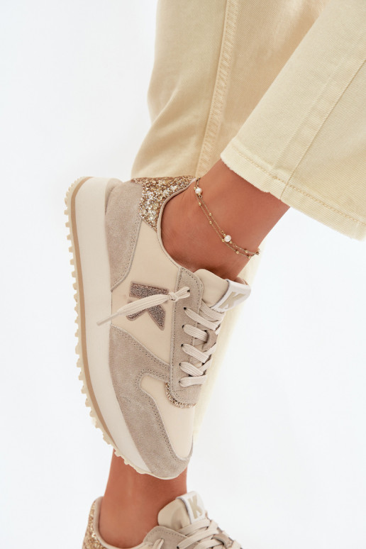 Leather Suede Women's Sneakers On Platform Kobbo 100103 Beige