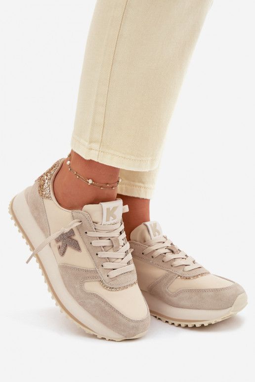 Leather Suede Women's Sneakers On Platform Kobbo 100103 Beige