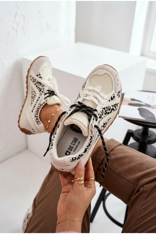 Skórzane Zamszowe Sneakersy Damskie Big Star TT274548 Białe