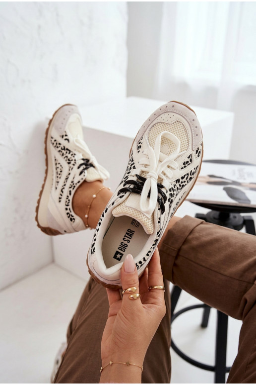 Skórzane Zamszowe Sneakersy Damskie Big Star TT274548 Białe