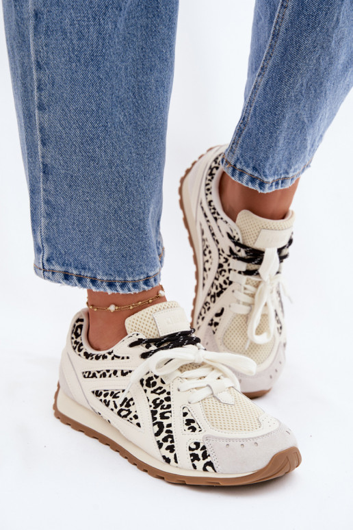 Skórzane Zamszowe Sneakersy Damskie Big Star TT274548 Białe