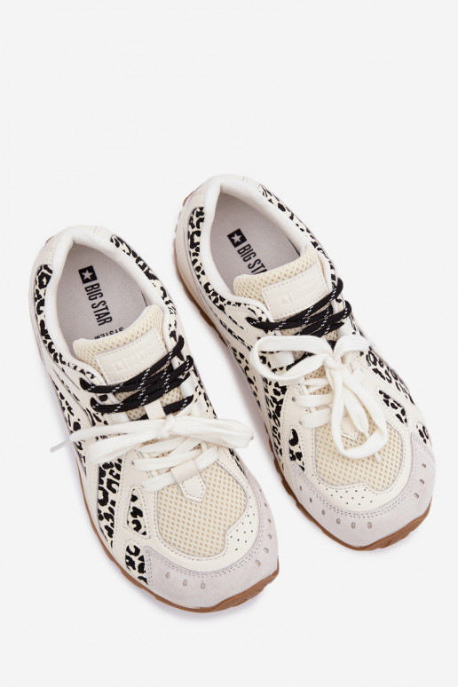 Skórzane Zamszowe Sneakersy Damskie Big Star TT274548 Białe