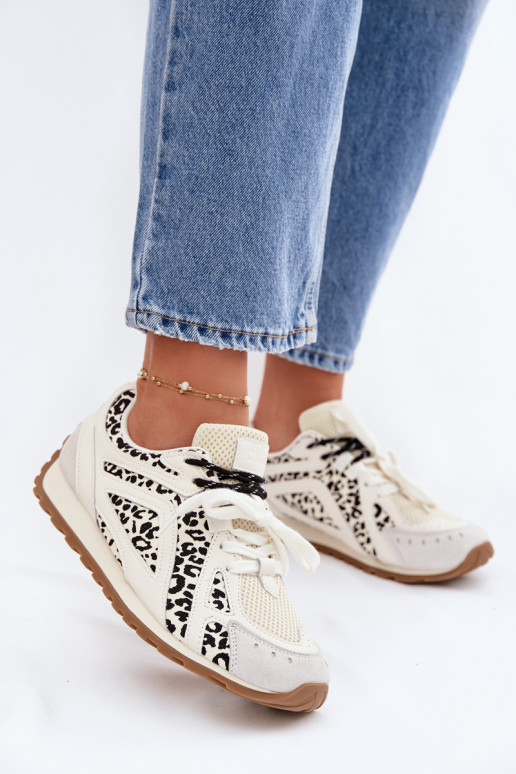 Skórzane Zamszowe Sneakersy Damskie Big Star TT274548 Białe