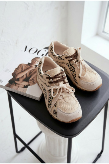 Skórzane Zamszowe Sneakersy Damskie Big Star TT274549 Beżowe