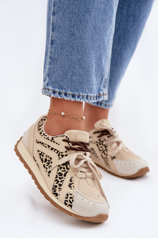 Skórzane Zamszowe Sneakersy Damskie Big Star TT274549 Beżowe