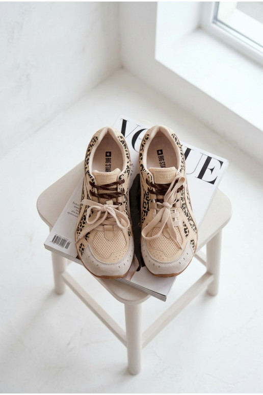 Skórzane Zamszowe Sneakersy Damskie Big Star TT274549 Beżowe