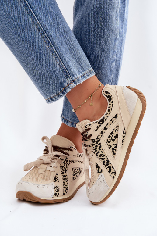 Skórzane Zamszowe Sneakersy Damskie Big Star TT274549 Beżowe