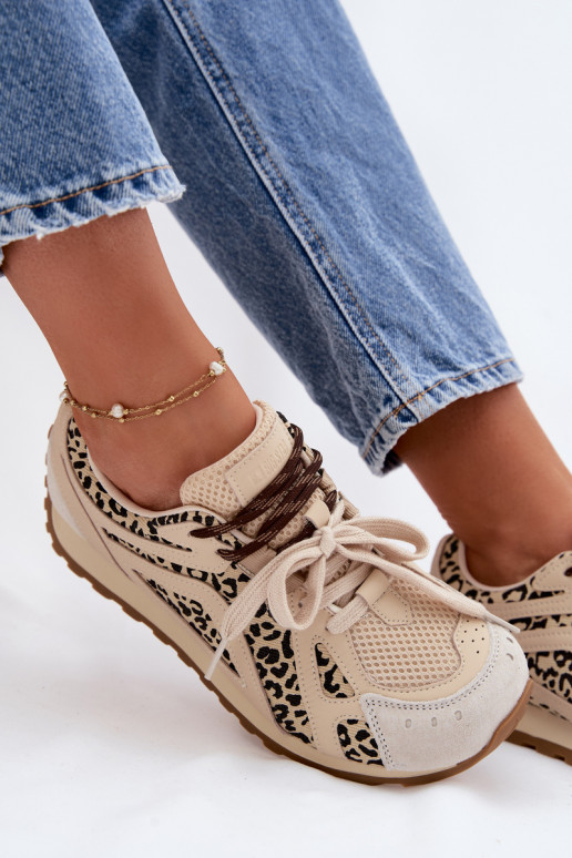 Skórzane Zamszowe Sneakersy Damskie Big Star TT274549 Beżowe