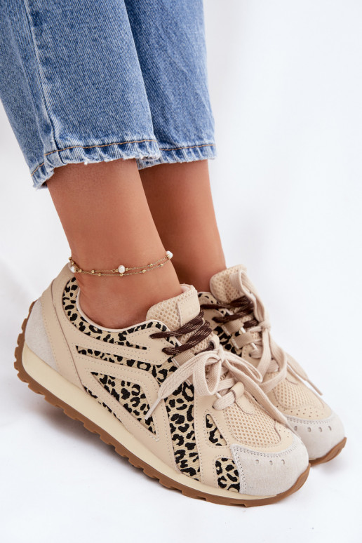 Skórzane Zamszowe Sneakersy Damskie Big Star TT274549 Beżowe