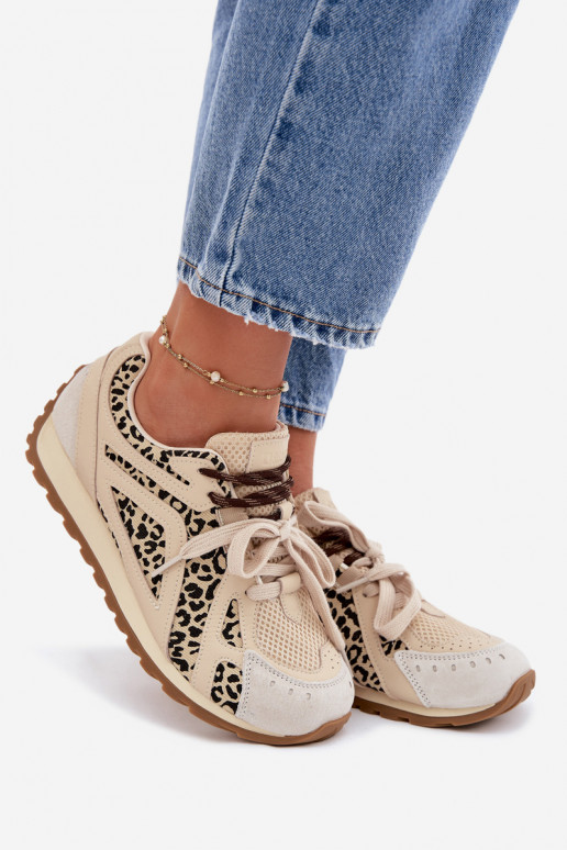 Leather Suede Women's Sneakers Big Star TT274549 Beige