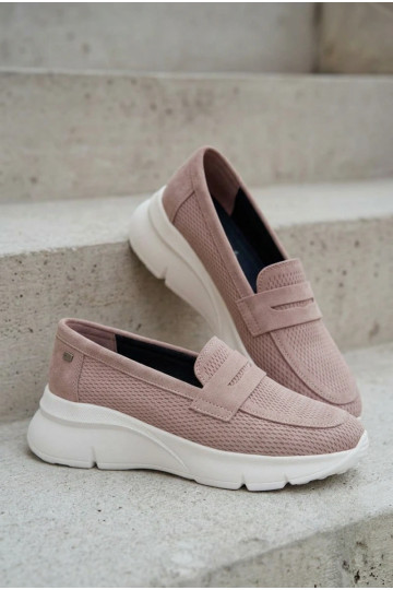 Women's Suede Loafers on Platform Vinceza Beige