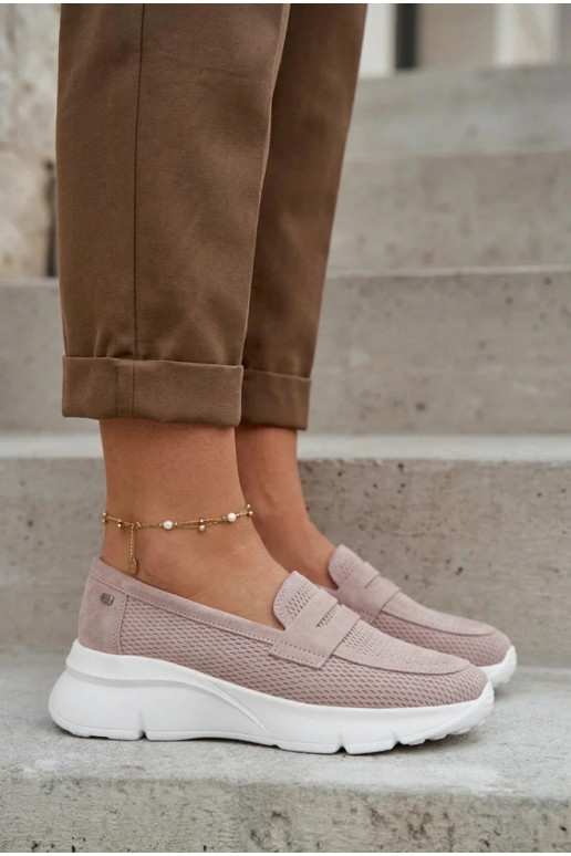 Women's Suede Loafers on Platform Vinceza Beige