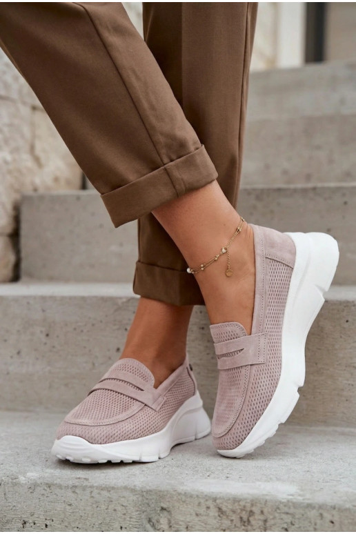 Women's Suede Loafers on Platform Vinceza Beige