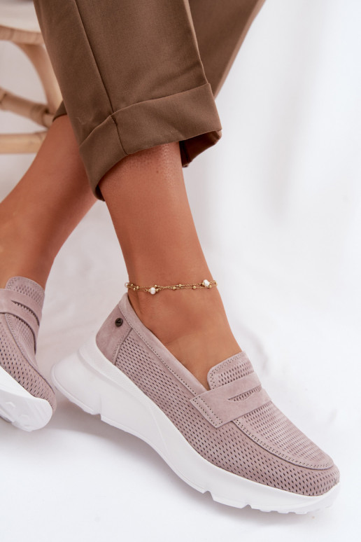 Women's Suede Loafers on Platform Vinceza Beige