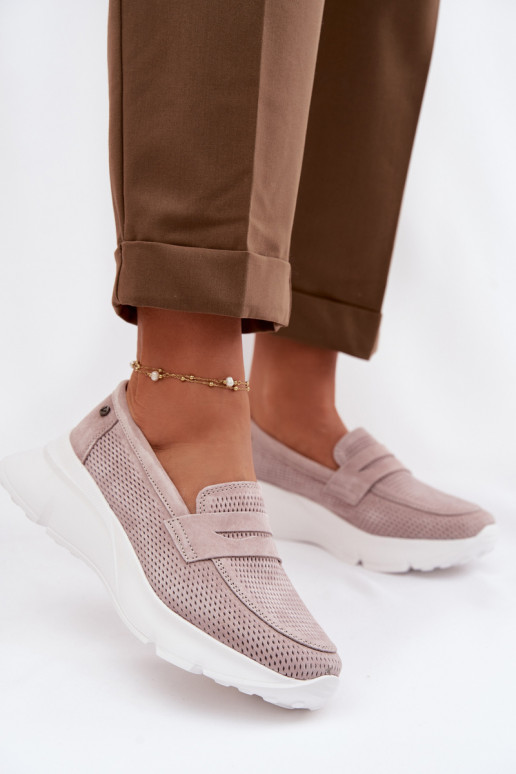 Women's Suede Loafers on Platform Vinceza Beige