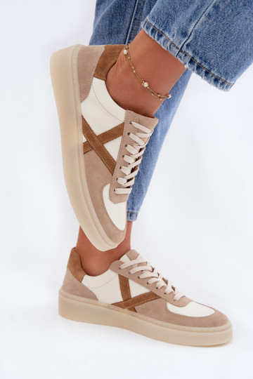 Leather Suede Women's Sneakers Zazoo N1108S5 Beige