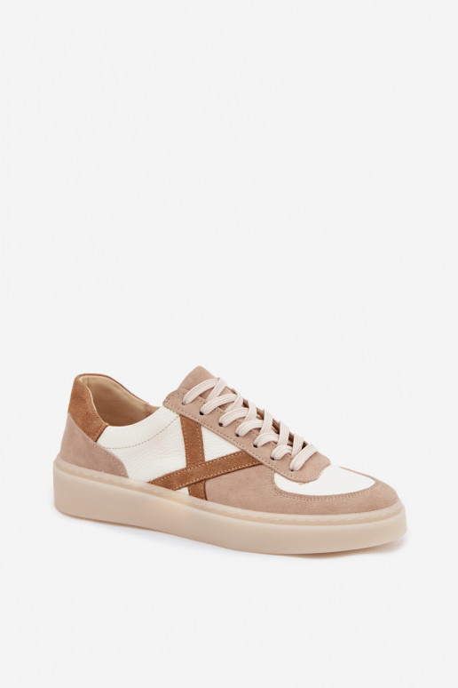 Leather Suede Women's Sneakers Zazoo N1108S5 Beige