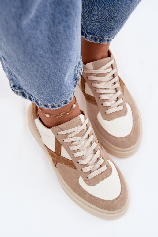 Leather Suede Women's Sneakers Zazoo N1108S5 Beige