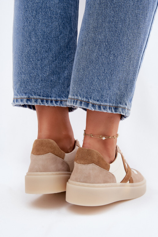 Leather Suede Women's Sneakers Zazoo N1108S5 Beige