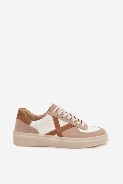 Leather Suede Women's Sneakers Zazoo N1108S5 Beige