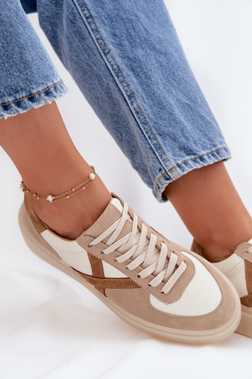 Leather Suede Women's Sneakers Zazoo N1108S5 Beige