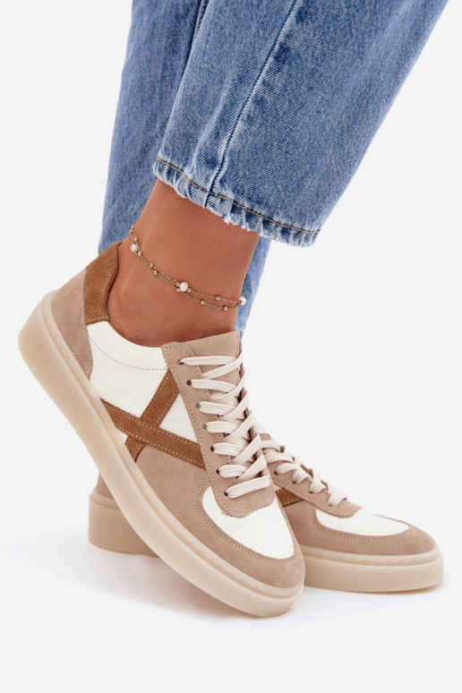 Leather Suede Women's Sneakers Zazoo N1108S5 Beige
